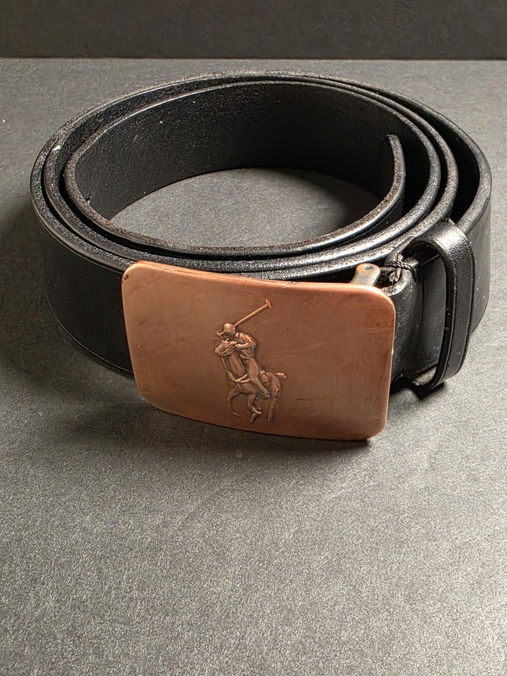 Polo by Ralph Lauren Black Leather Belt with Copper Polo Buckle